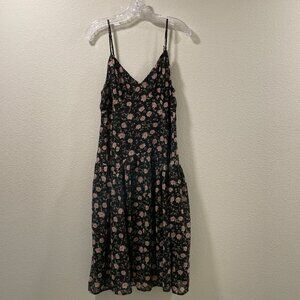 (NEW) STORIA Bra Top Midi Sundress Floral Full Skirt, Black/Pink  - L
